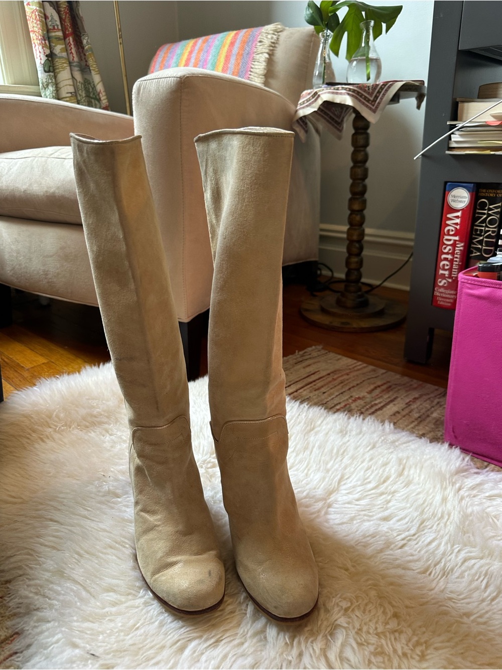 Calypso St. Barth Beige Suede Knee-High Heeled Boots 8